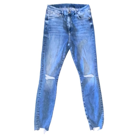& denim by H&M Denim - & Denim by H&M Womens 31 Lt Blue Skinny Jeans High Rise Distressed Ripped Denim
